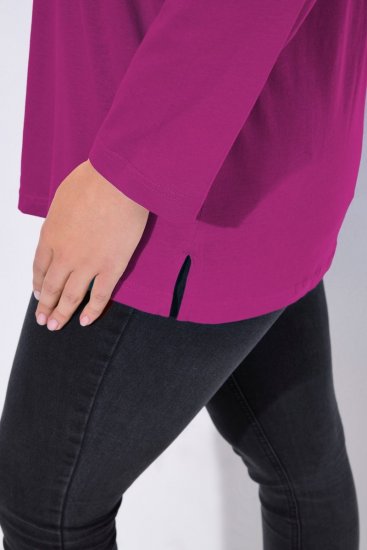 Ulla Popken Back To Basics V-Neck Relaxed Fit Cotton Tee Berry - Camisetas - Camisetas para mujer