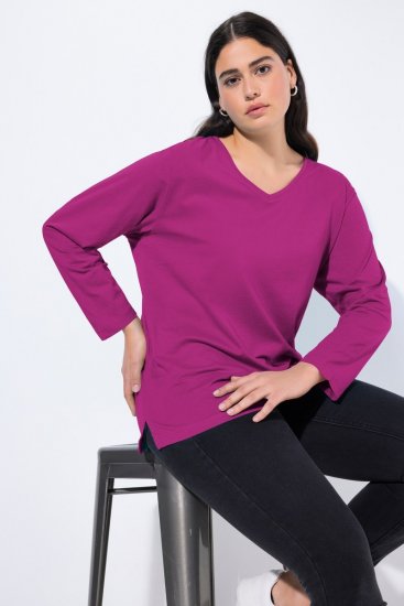 Ulla Popken Back To Basics V-Neck Relaxed Fit Cotton Tee Berry - Camisetas - Camisetas para mujer