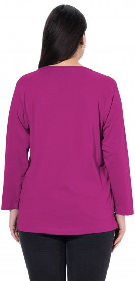 Ulla Popken Back To Basics V-Neck Relaxed Fit Cotton Tee Berry - Camisetas - 