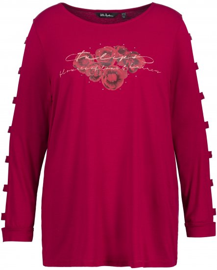 Ulla Popken Rhinestone Accent Statement Cutout Sleeve Stretch Knit Top Wine Red - Camisetas estampadas para mujer - 