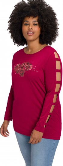 Ulla Popken Rhinestone Accent Statement Cutout Sleeve Stretch Knit Top Wine Red - Camisetas estampadas para mujer - 