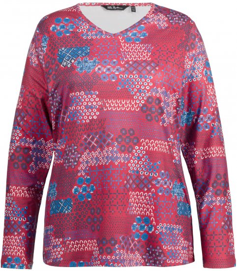 Ulla Popken Graphic Print Recycled Polyester Quick Dry Stretch Top Salsa Red - Camisetas estampadas para mujer - 