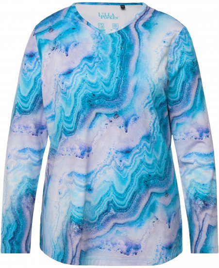 Ulla Popken Marble Ski Top with Gaiter Bright Turquoise - Camisetas estampadas para mujer - 