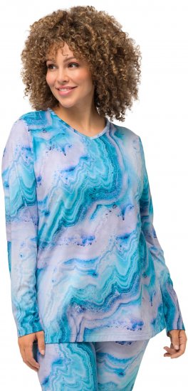 Ulla Popken Marble Ski Top with Gaiter Bright Turquoise - Camisetas estampadas para mujer - 