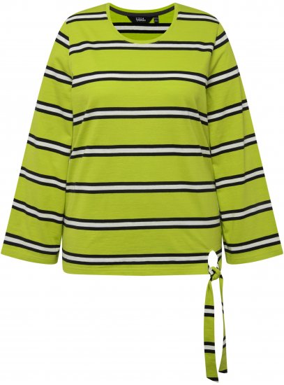 Ulla Popken Striped Hem Long Sleeve Tee Apple Green - Camisetas estampadas para mujer - 