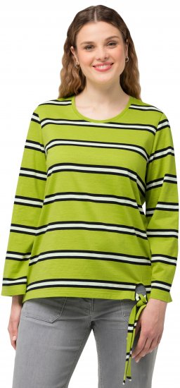 Ulla Popken Striped Hem Long Sleeve Tee Apple Green - Camisetas estampadas para mujer - 