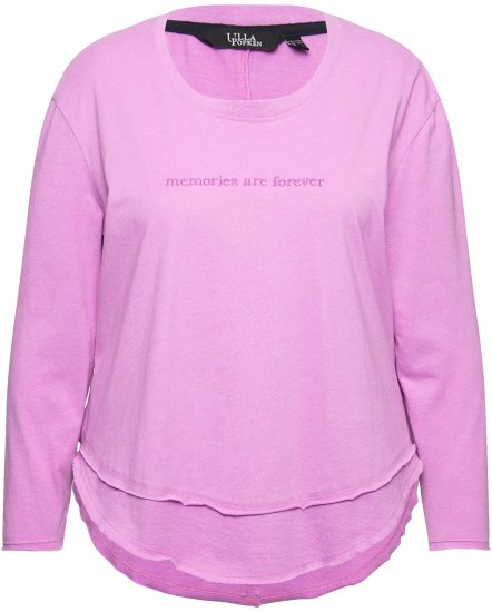 Ulla Popken Layered Look Memories Embroidered Long Sleeve Tee Amethyst - Camisetas estampadas para mujer - 
