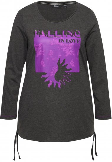 Ulla Popken Tie Hem Long Sleeve Graphic Tee Charcoal Grey Melange - Camisetas estampadas para mujer - 