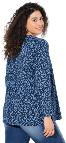 Ulla Popken Geometric Print 3/4 Sleeve Pleated Tee Navy Blue - Camisetas estampadas para mujer - 