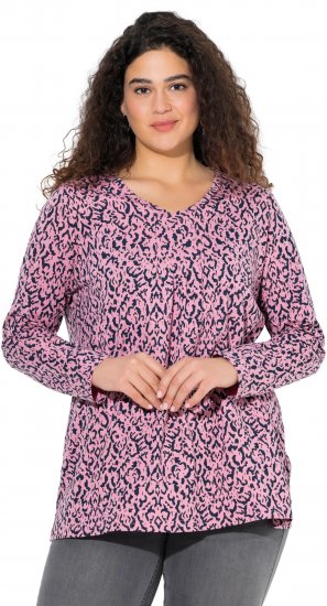 Ulla Popken Geometric Print 3/4 Sleeve Pleated Tee Raspberry - Camisetas estampadas para mujer - 