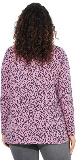 Ulla Popken Geometric Print 3/4 Sleeve Pleated Tee Raspberry - Camisetas estampadas para mujer - 