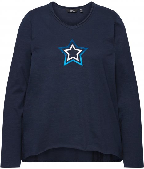 Ulla Popken Star Long Sleeve Graphic Tee Navy Blue - Camisetas estampadas para mujer - 