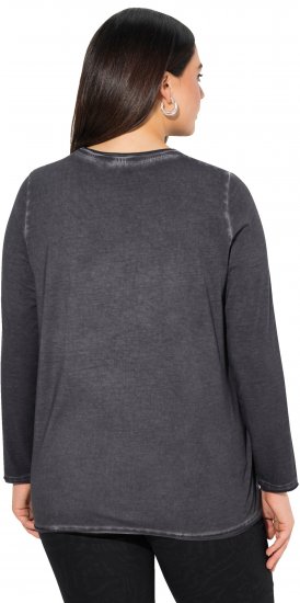 Ulla Popken Cold Dyed Sequined Heart Long Sleeve Tee Asphalt - Camisetas estampadas para mujer - 