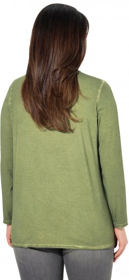 Ulla Popken Cold Dyed Sequined Heart Long Sleeve Tee Sage Green - Camisetas estampadas para mujer - 