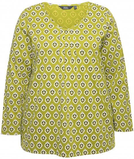 Ulla Popken Allover Graphic Long Sleeve Tee Avocado Green - Camisetas estampadas para mujer - 