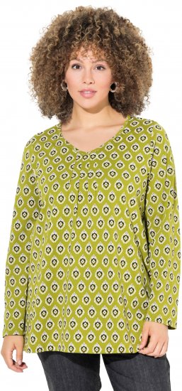 Ulla Popken Allover Graphic Long Sleeve Tee Avocado Green - Camisetas estampadas para mujer - 