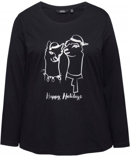 Ulla Popken Metallic Graphic Holiday Tee Black - Camisetas estampadas para mujer - 