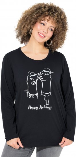 Ulla Popken Metallic Graphic Holiday Tee Black - Camisetas estampadas para mujer - 