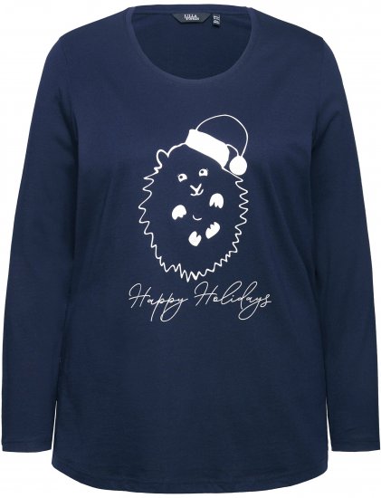 Ulla Popken Metallic Graphic Holiday Tee Navy - Camisetas estampadas para mujer - 