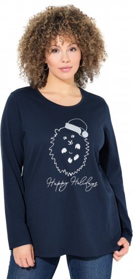 Ulla Popken Metallic Graphic Holiday Tee Navy - Camisetas estampadas para mujer - 