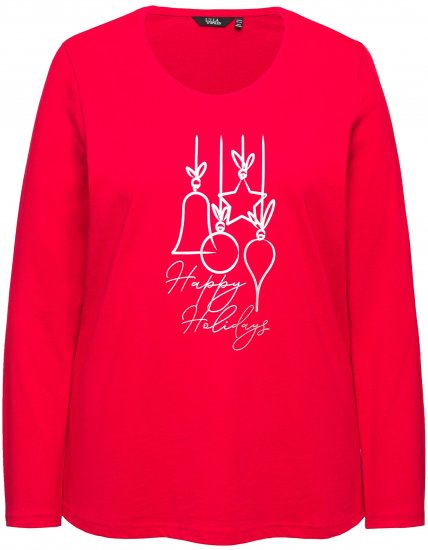 Ulla Popken Metallic Graphic Holiday Tee Salsa Red - Camisetas estampadas para mujer - 