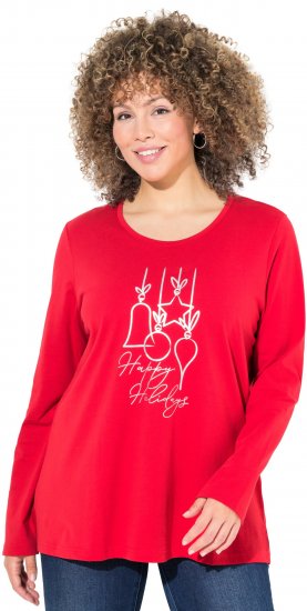 Ulla Popken Metallic Graphic Holiday Tee Salsa Red - Camisetas estampadas para mujer - 