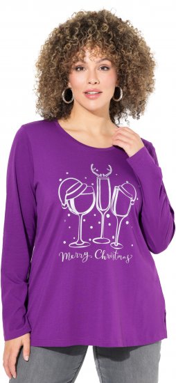 Ulla Popken Metallic Graphic Holiday Tee Dark Purple - Camisetas estampadas para mujer - 