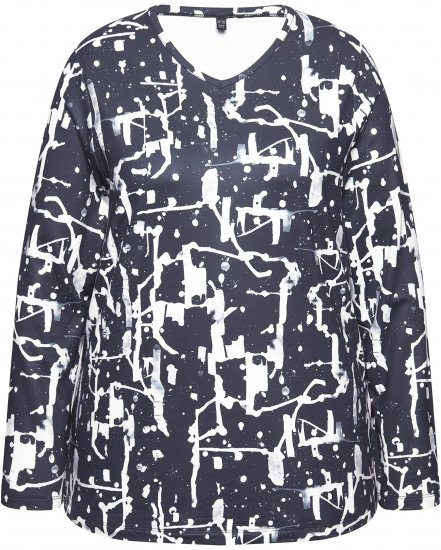 Ulla Popken Quick Drying Abstract Print Tee Black - Camisetas estampadas para mujer - 