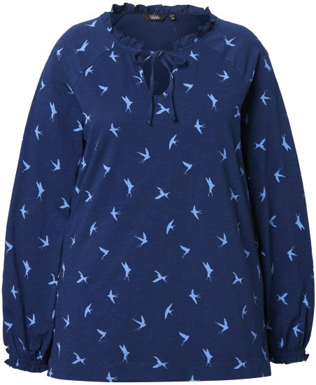 Ulla Popken Swallow Print Long Sleeve Tee Ink Blue - Camisetas estampadas para mujer - 