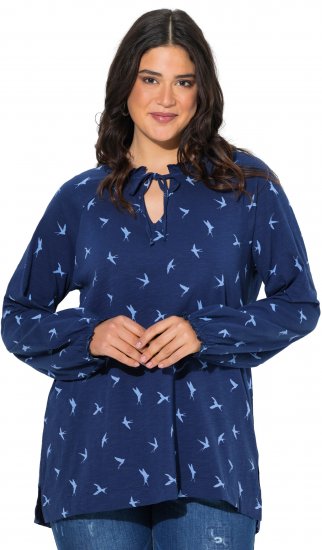 Ulla Popken Swallow Print Long Sleeve Tee Ink Blue - Camisetas estampadas para mujer - 
