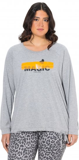Ulla Popken Magic Feeling Long Sleeve Graphic Tee Light Grey Melange - Camisetas estampadas para mujer - 