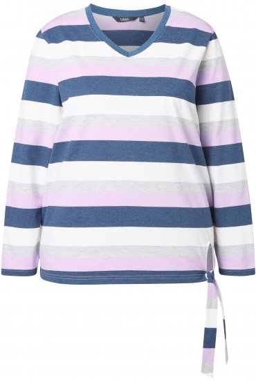 Ulla Popken Striped Knotted Hem Long Sleeve Tee Lavender - Camisetas estampadas para mujer - 