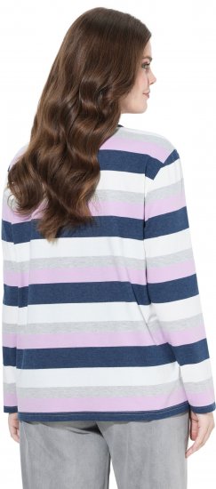 Ulla Popken Striped Knotted Hem Long Sleeve Tee Lavender - Camisetas estampadas para mujer - 