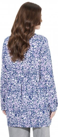 Ulla Popken Allover Printed Pleated Long Sleeve Tee Dark Blue - Camisetas estampadas para mujer - 