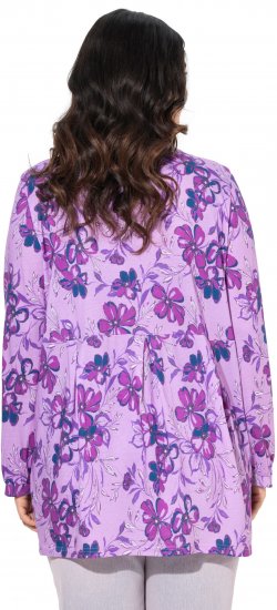 Ulla Popken Allover Printed Pleated Long Sleeve Tee Lavender - Camisetas estampadas para mujer - 