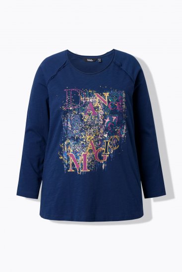 Ulla Popken Inverted Seam Long Sleeve Graphic Tee Ink Blue - Camisetas - 