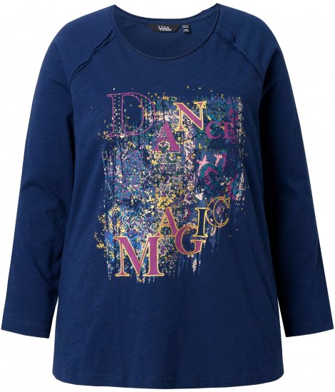Ulla Popken Inverted Seam Long Sleeve Graphic Tee Ink Blue - Camisetas - 