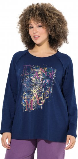 Ulla Popken Inverted Seam Long Sleeve Graphic Tee Ink Blue - Camisetas - 