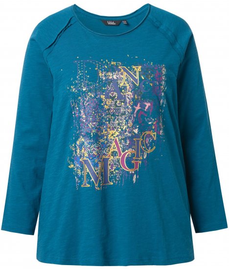 Ulla Popken Inverted Seam Long Sleeve Graphic Tee Teal - Camisetas estampadas para mujer - 