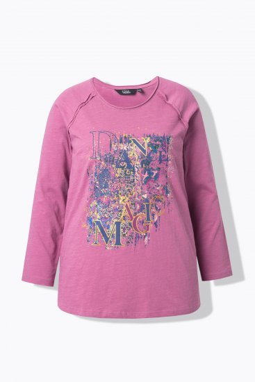 Ulla Popken Inverted Seam Long Sleeve Graphic Tee Dark Rose - Camisetas estampadas para mujer - 