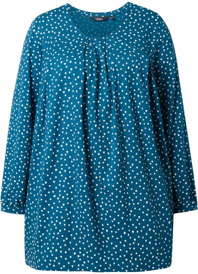 Ulla Popken Pleated Confetti Print Long Sleeve Tee Teal - Camisetas estampadas para mujer - 
