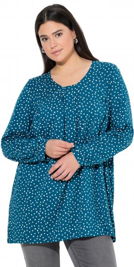 Ulla Popken Pleated Confetti Print Long Sleeve Tee Teal - Camisetas estampadas para mujer - 