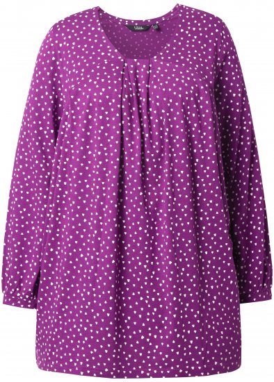 Ulla Popken Pleated Confetti Print Long Sleeve Tee Light Plum - Camisetas estampadas para mujer - 