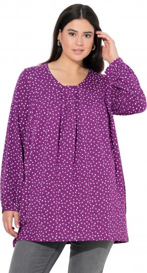 Ulla Popken Pleated Confetti Print Long Sleeve Tee Light Plum - Camisetas estampadas para mujer - 