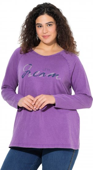 Ulla Popken Dream Rhinestone Lettering Long Sleeve Tee Light Plum - Camisetas estampadas para mujer - 