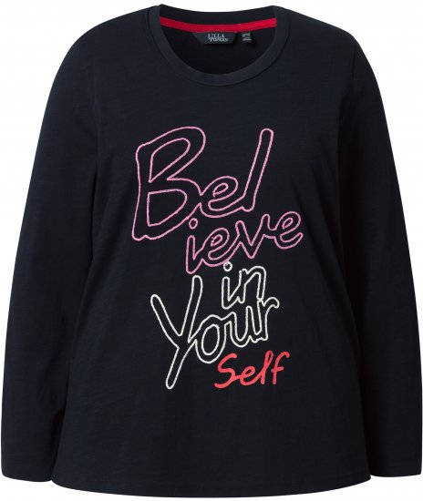 Ulla Popken Motivational Graphic Long Sleeve Tee Black - Camisetas estampadas para mujer - 