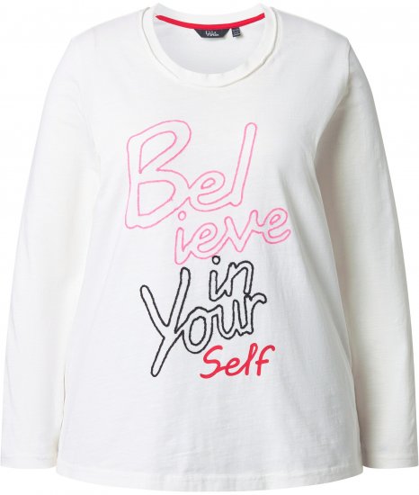 Ulla Popken Motivational Graphic Long Sleeve Tee Off-White - Camisetas estampadas para mujer - 