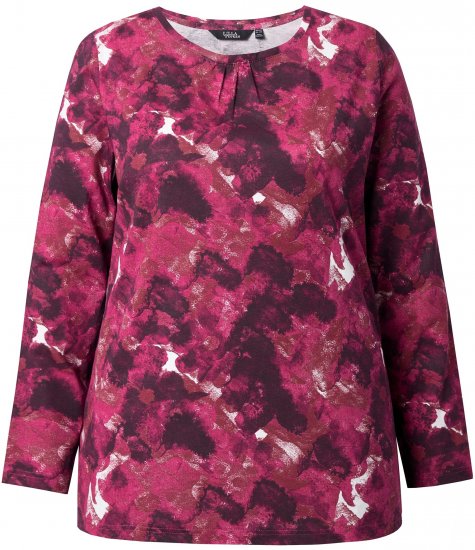 Ulla Popken Abstract Print Long Sleeve Tee Dark Ruby - Camisetas estampadas para mujer - 
