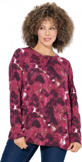 Ulla Popken Abstract Print Long Sleeve Tee Dark Ruby - Camisetas estampadas para mujer - 