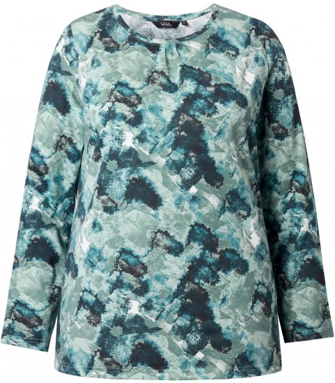Ulla Popken Abstract Print Long Sleeve Tee Teal Green - Camisetas estampadas para mujer - 